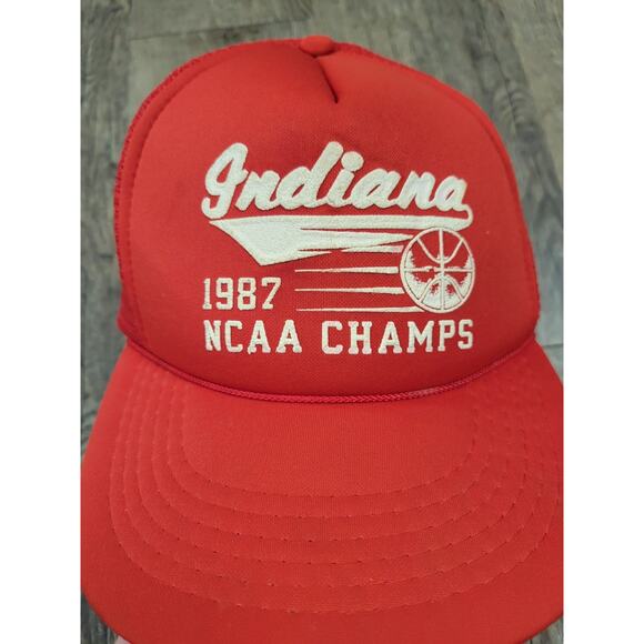Vtg Indiana Hoosiers 1987 NCAA Champs Cap Foam Mesh Snap Back Basketball Hat Red - Picture 2 of 9